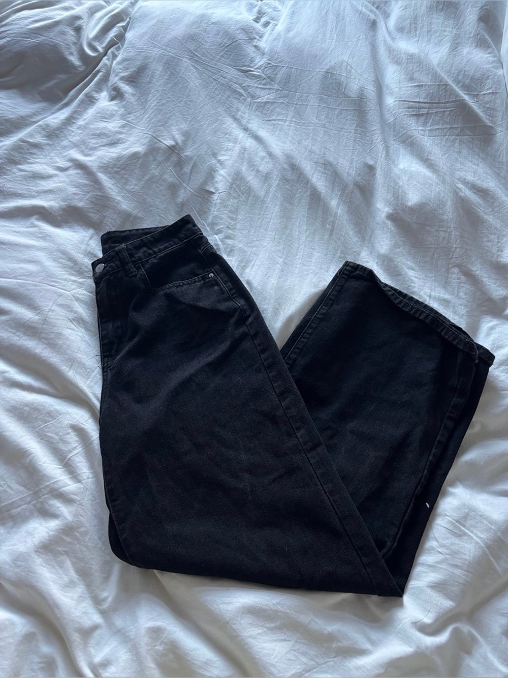 Black Wide Leg Jeans High Rise Tall Fit Baggy Denim S